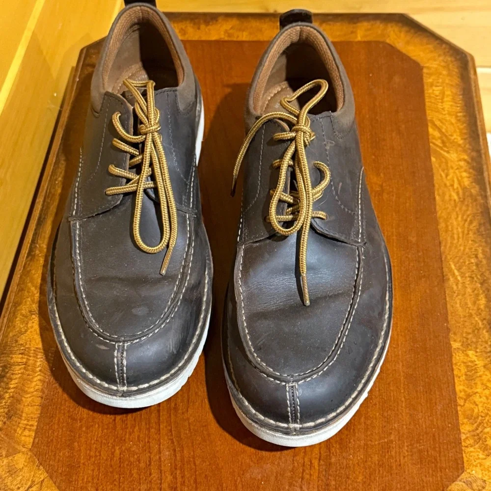Clarks Collection Mens Dark Brown Leather Moc Toe Oxford Casual Shoes Lace Up 12